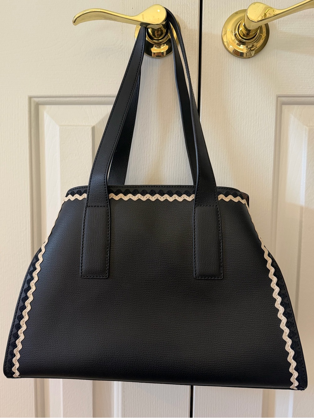 Loeffler Randall Black Tote with Cream and Black Ric Rac Trim 2 Pieces